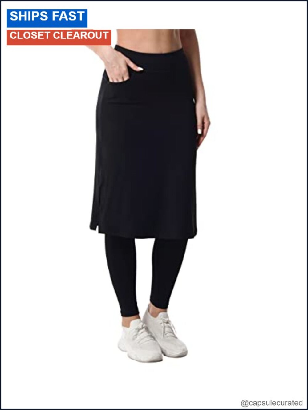 Modest Long Skirt with Attached Leggings, Midi Skort Capri, UPF 50+ Tummy